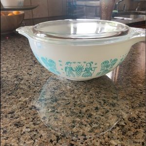 Vintage Pyrex Amish Butter Turquoise 2.5 Quart Mixing Bowl Glass Lid- RARE- #443